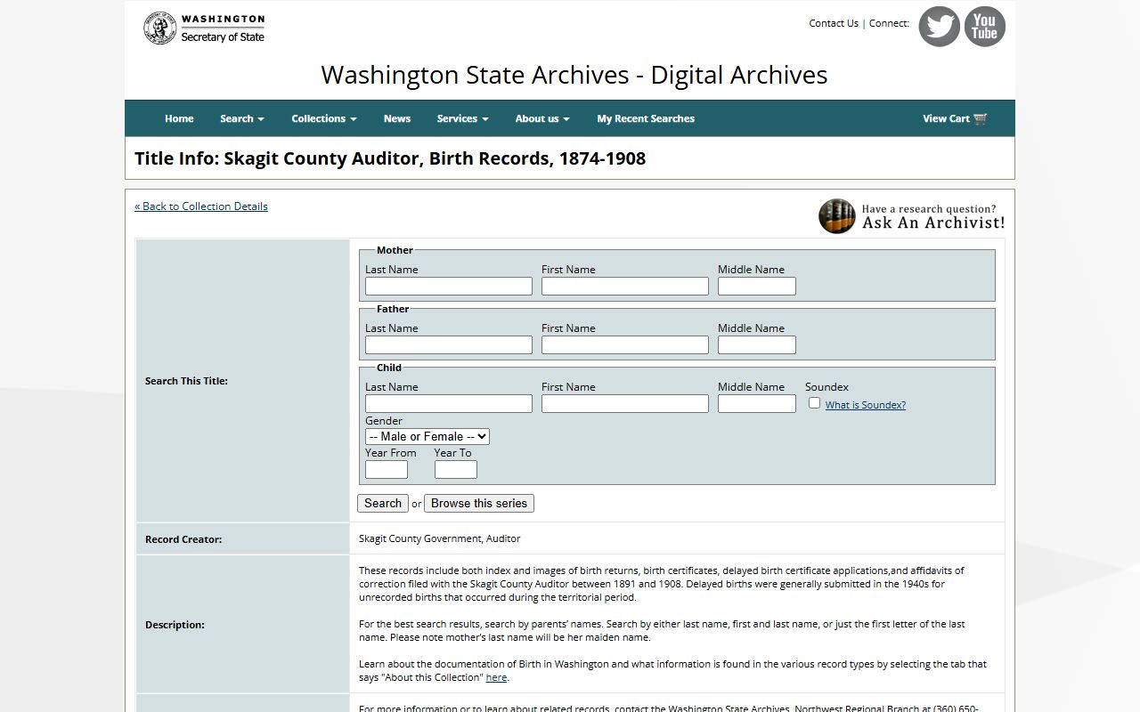 Mount Vernon and Skagit County genealogy collection in the Digital Archives