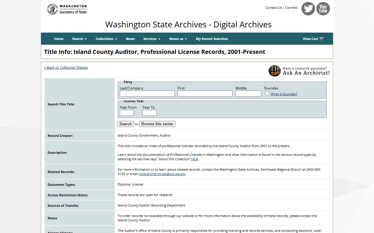 Additional Washington State Digital Archives collection for Olympia and Thurston County genealogy records