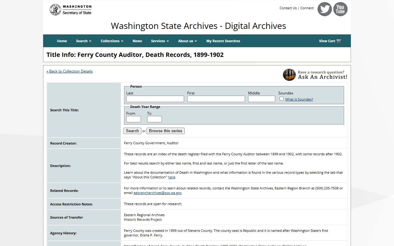 Asotin County Washington genealogy records at the Washington State Digital Archives