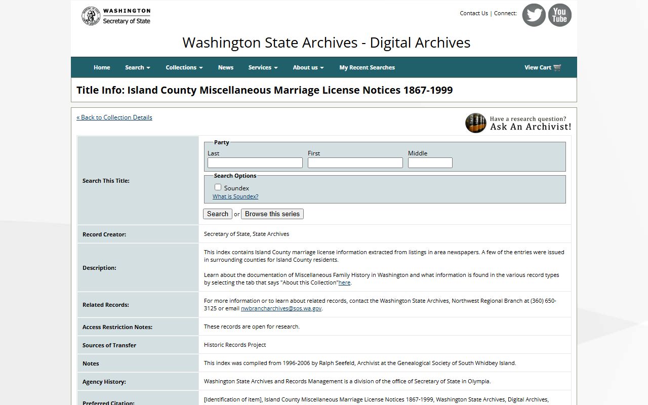 Chelan County Washington marriage records genealogy collection