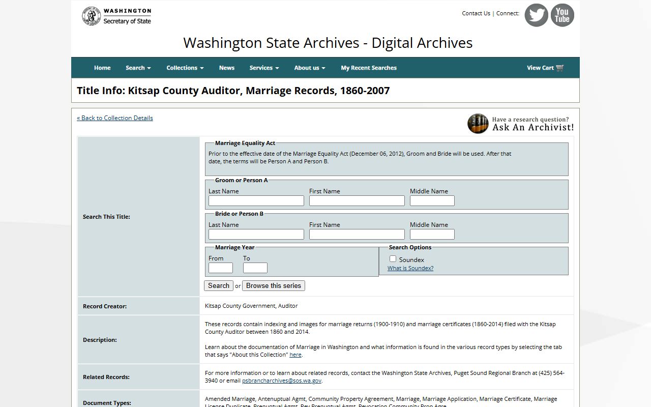 Kitsap County Washington genealogy marriage records