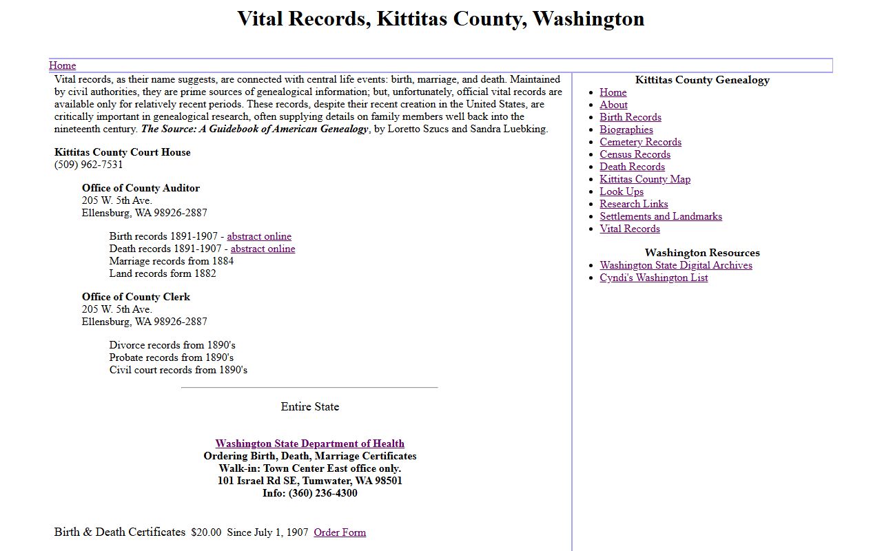 Kittitas County Washington genealogy records