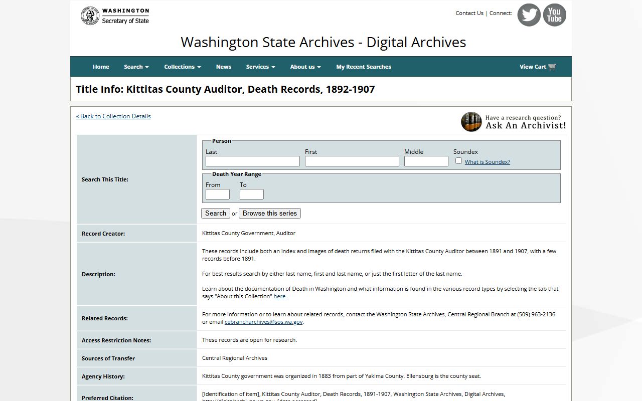 Kittitas County Washington genealogy records