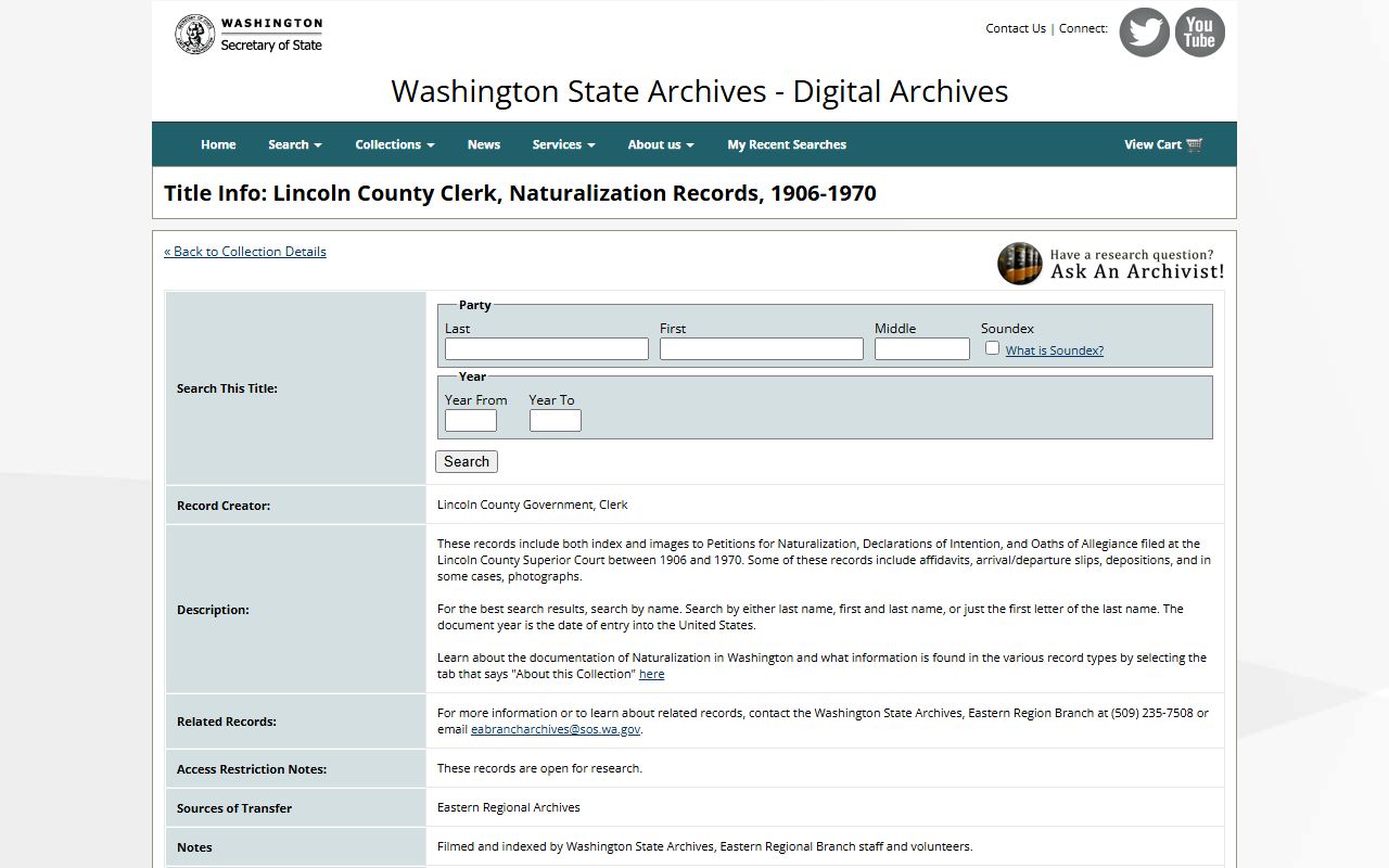 Lincoln County Washington genealogy naturalization records