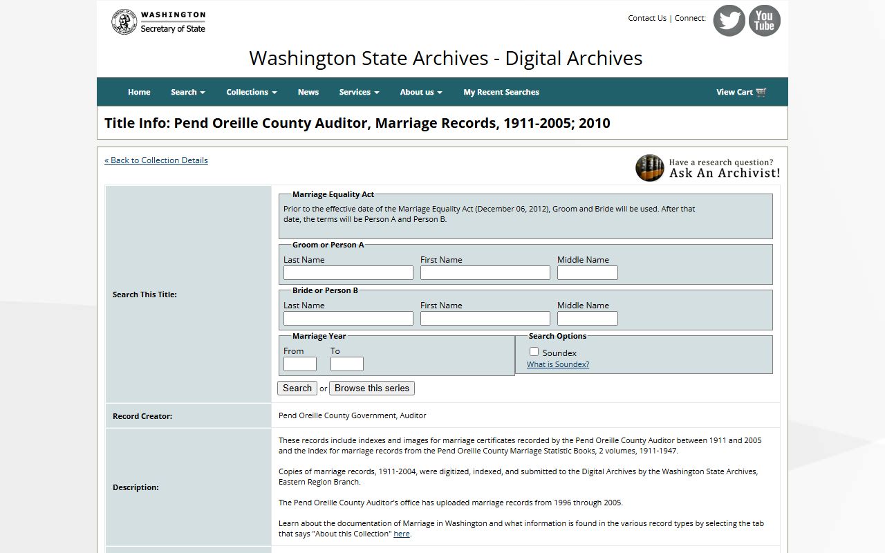 Pend Oreille County birth records in the Digital Archives