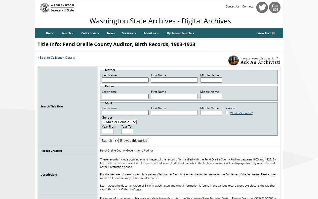 Pend Oreille County marriage records 1911-2005 in the Digital Archives