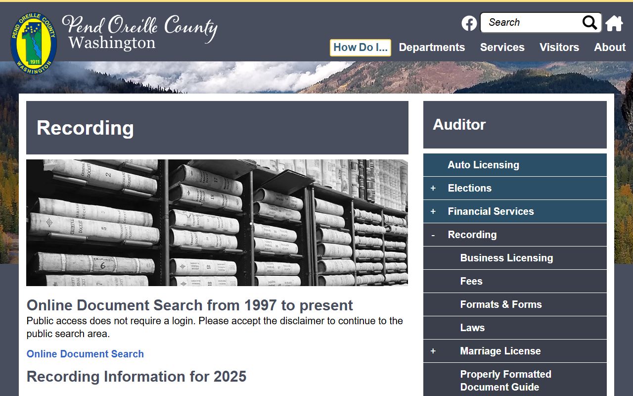 Pend Oreille County recording department for genealogy documents
