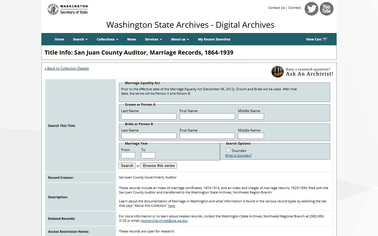 San Juan County Washington genealogy marriage records