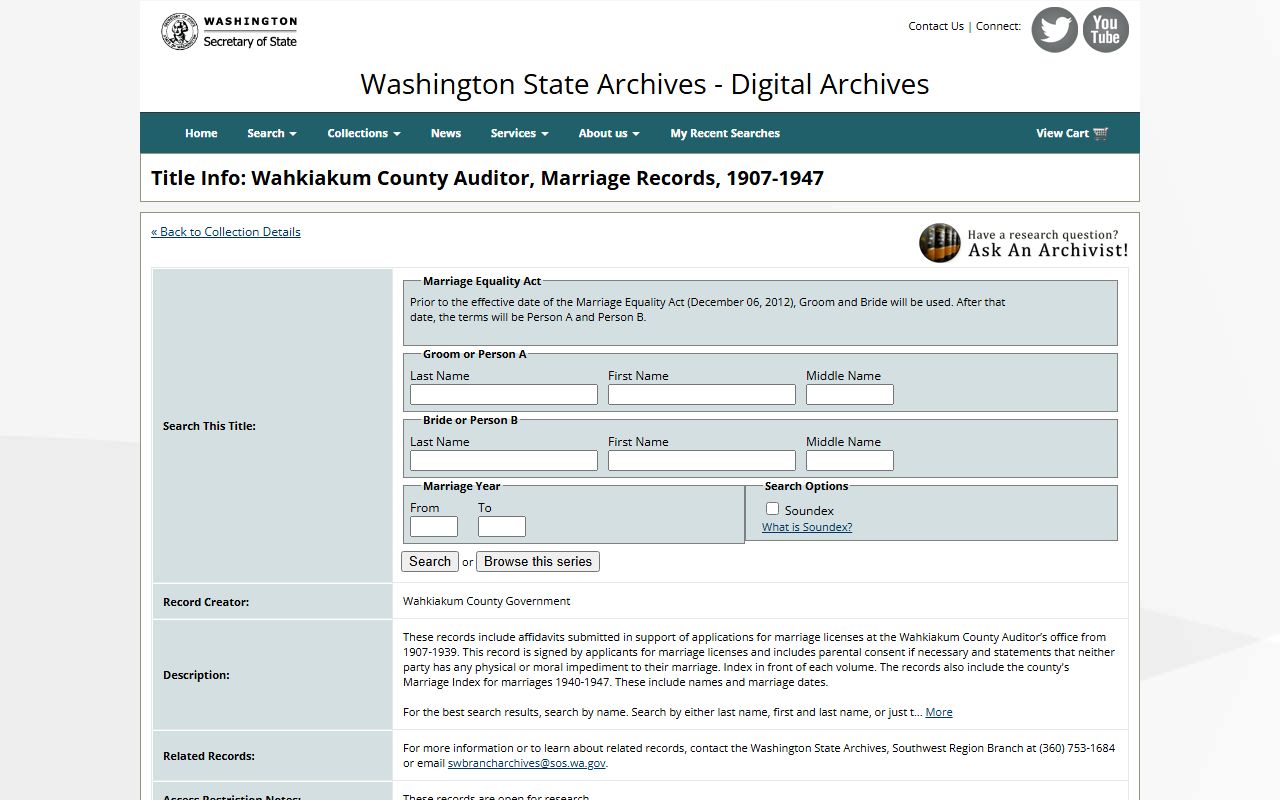 Skamania County Washington genealogy marriage records