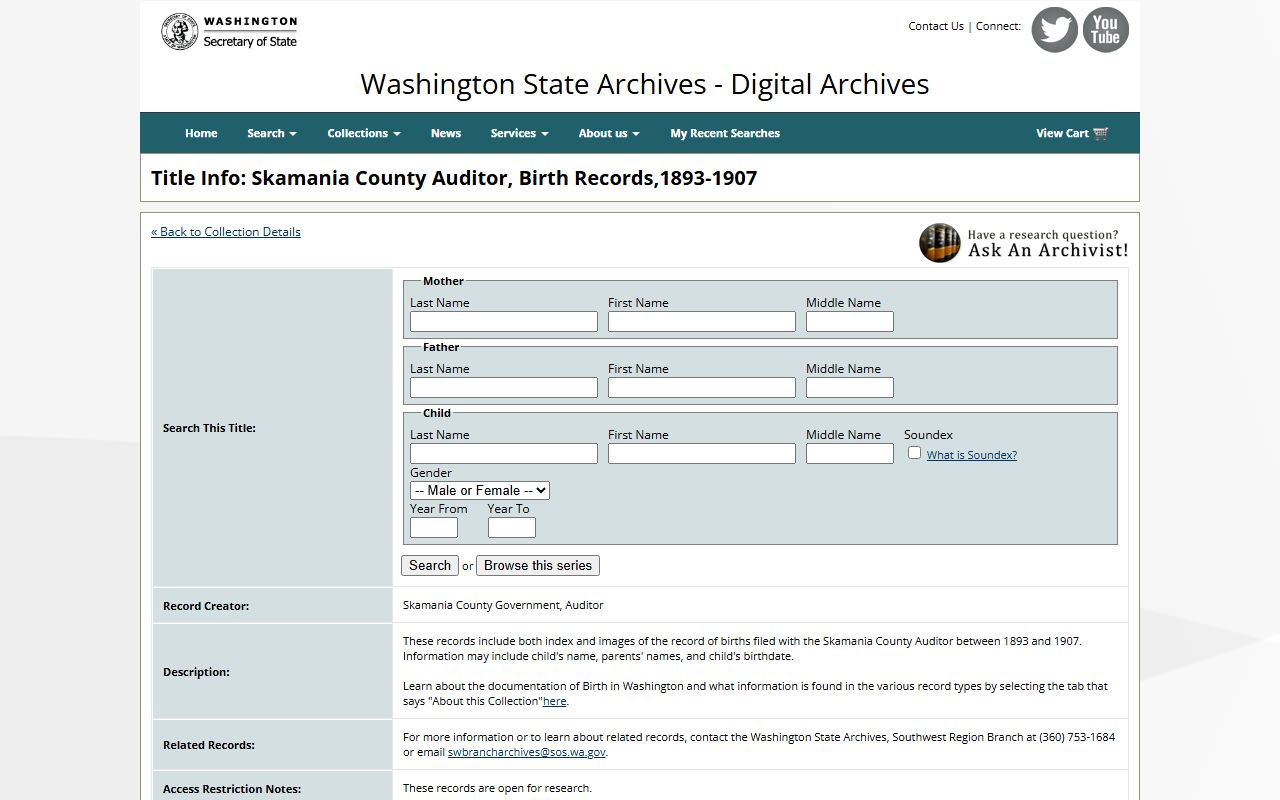 Skamania County Washington genealogy birth records