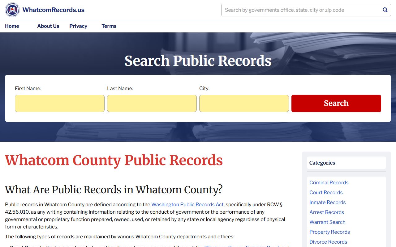 Whatcom County Washington public records lookup portal