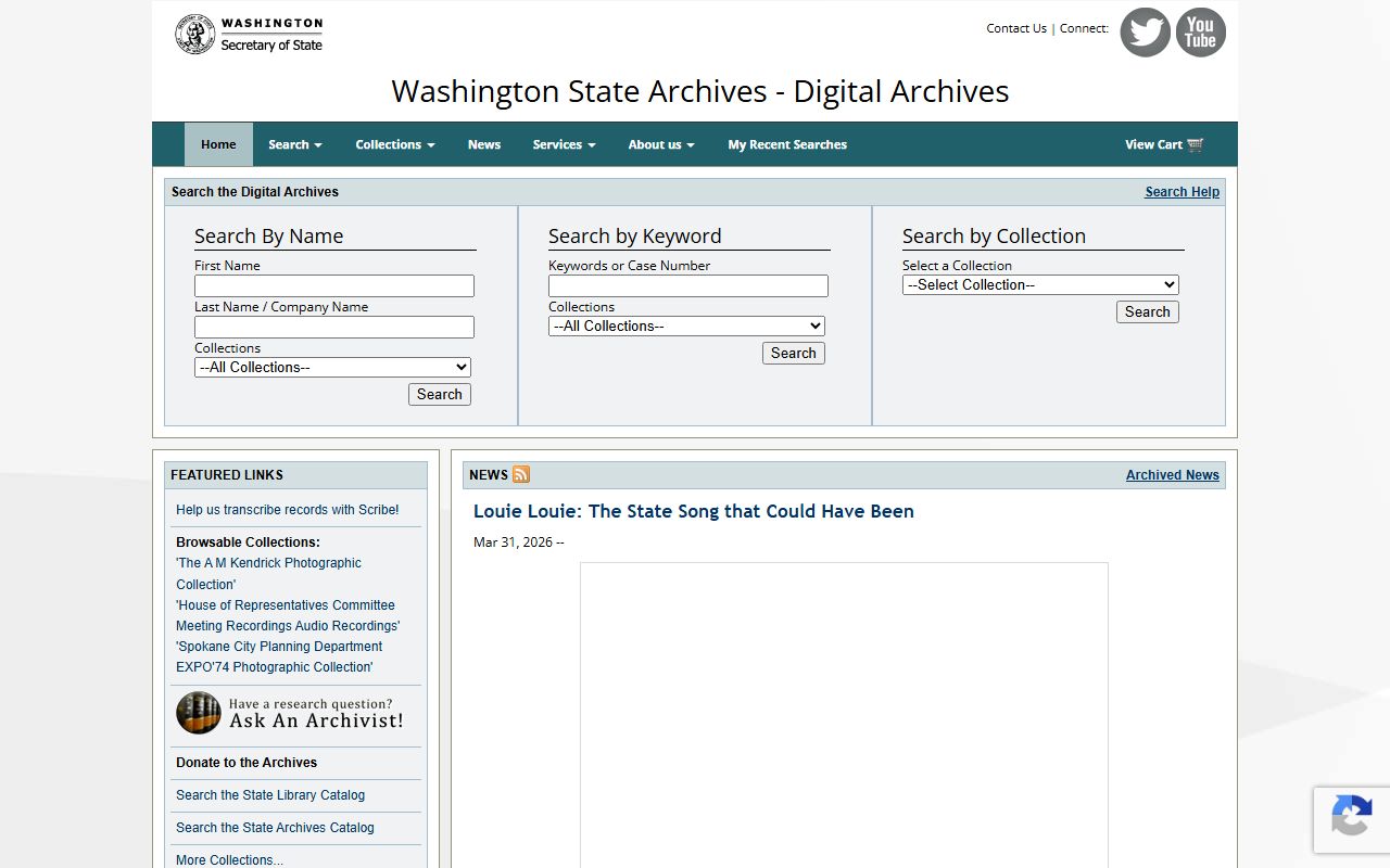 Washington State Digital Archives genealogy records portal